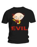 Family Guy Stewie evil graphic on a black adult t-shirt.