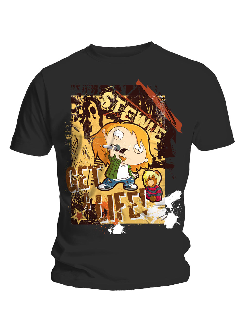 Family Guy get a life graphic on a black adult t-shirt.