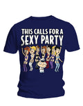 Family Guy sexy party graphic on a navy blue adult t-shirt.