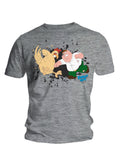 Family Guy chicken fight graphic on a grey adult t-shirt.