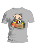 Family Guy Stewie free lemonade graphic on a grey adult t-shirt.