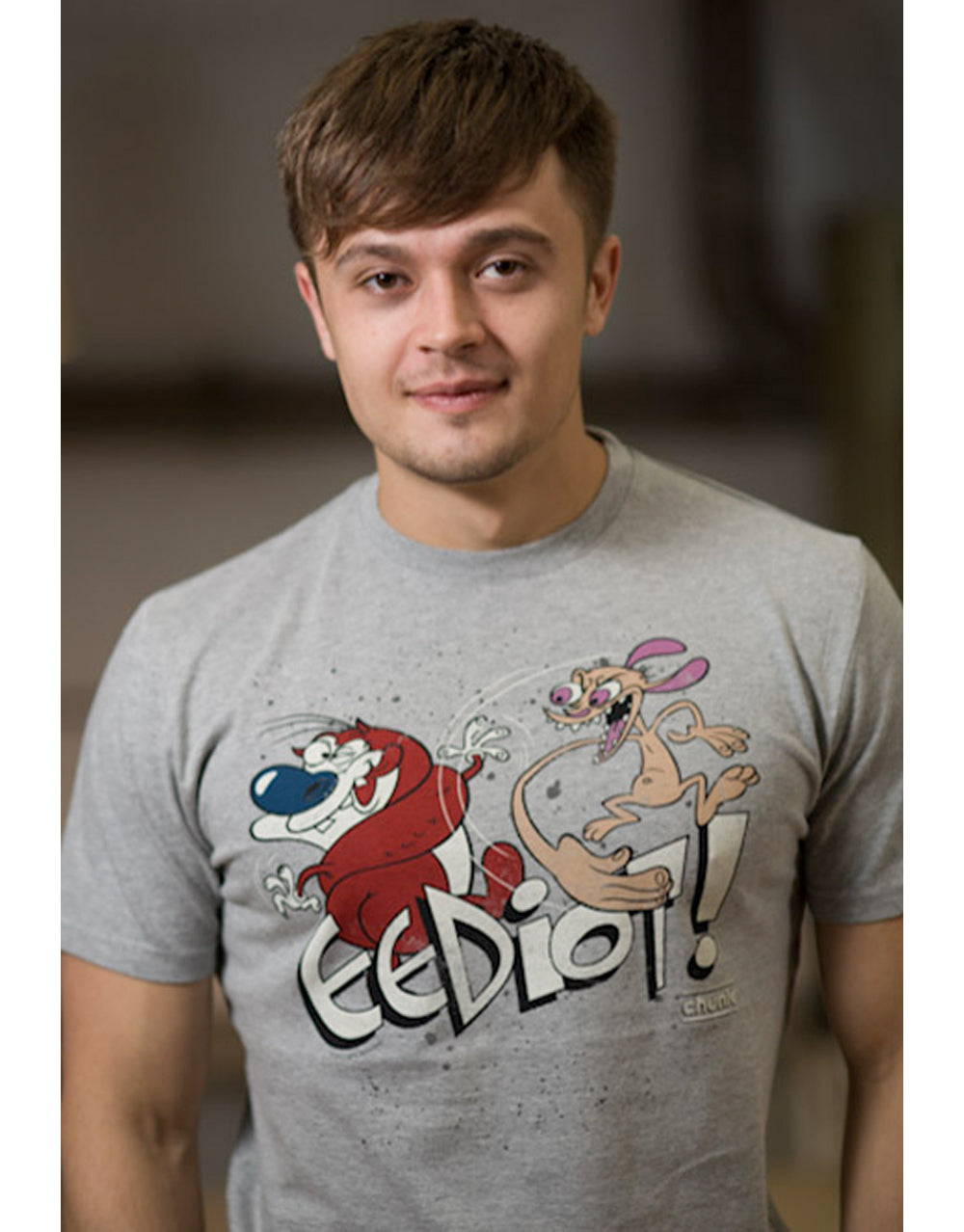 Official Ren & Stimpy Eediot grey T-shirt for adults - licensed cartoon merchandise