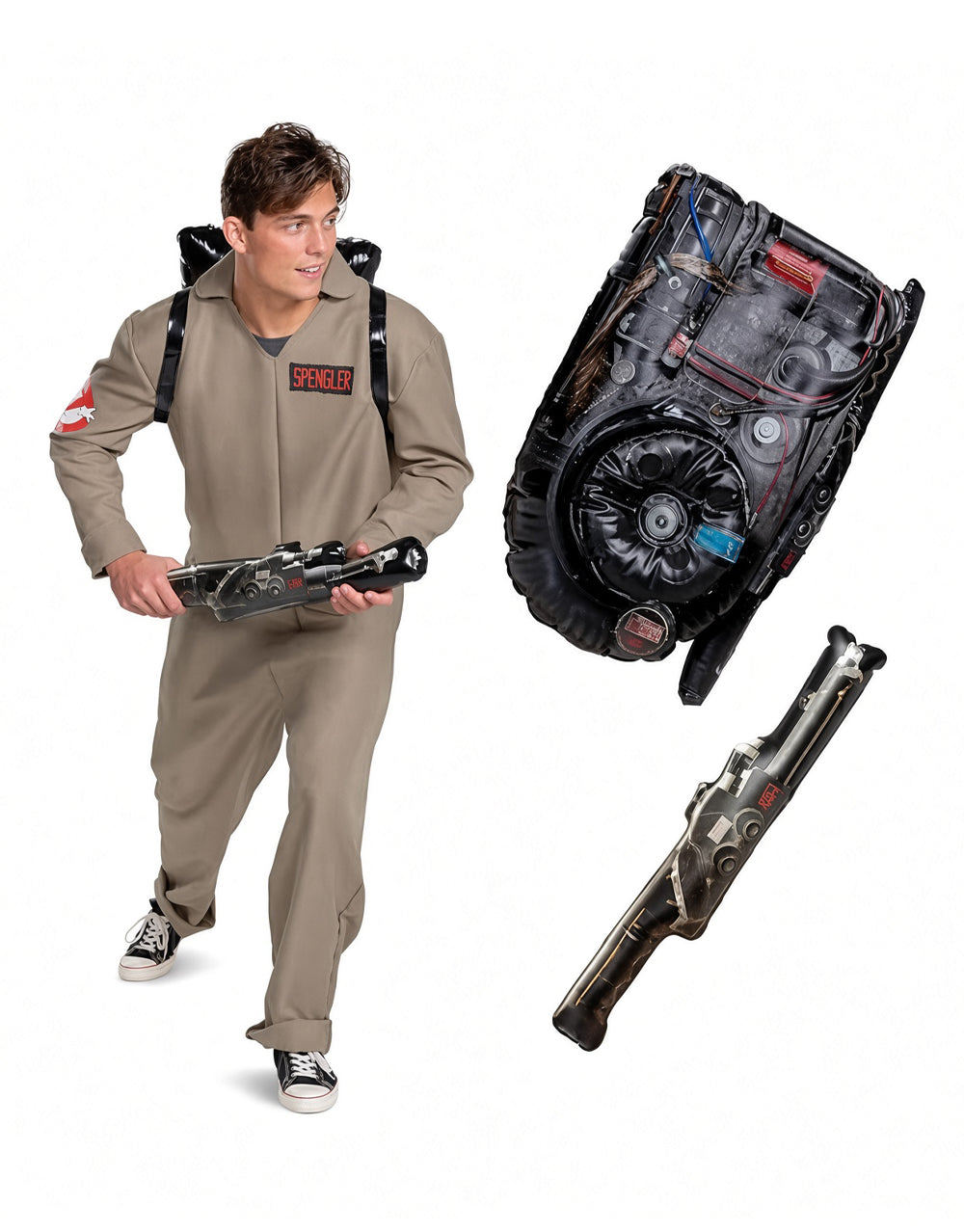 Ghostbusters Afterlife costume with inflatable proton pack for adults.