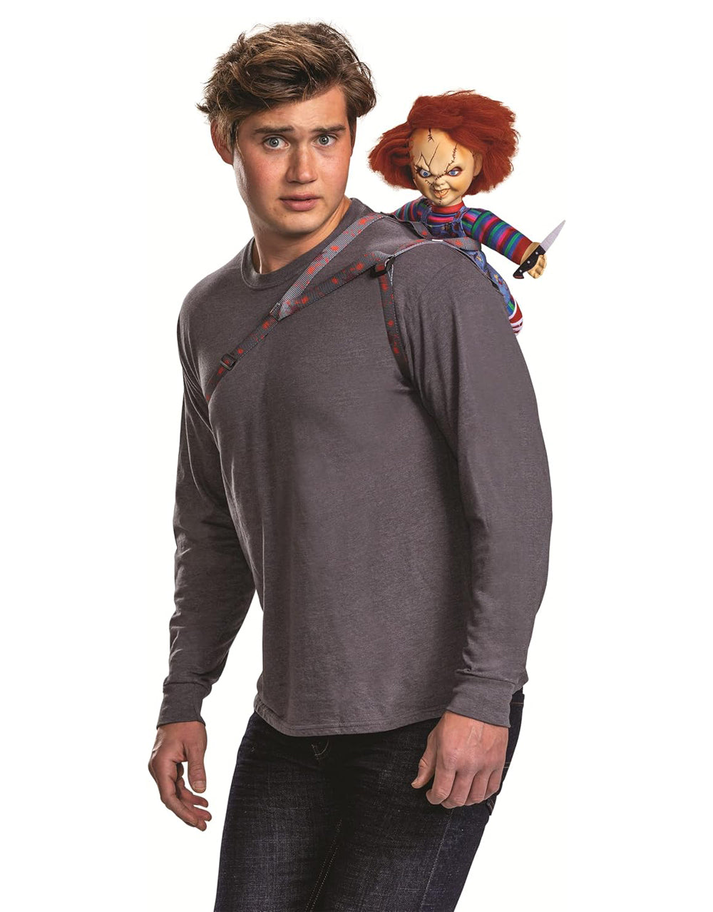 Child's Play Chucky backpack costume accessory for adults.