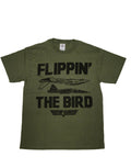 Top Gun flippin the bird graphic on a green adult t-shirt.