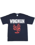 Wingman eagle graphic on a navy blue adult t-shirt.