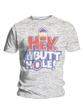 South Park butt hole graphic on a light grey adult t-shirt.