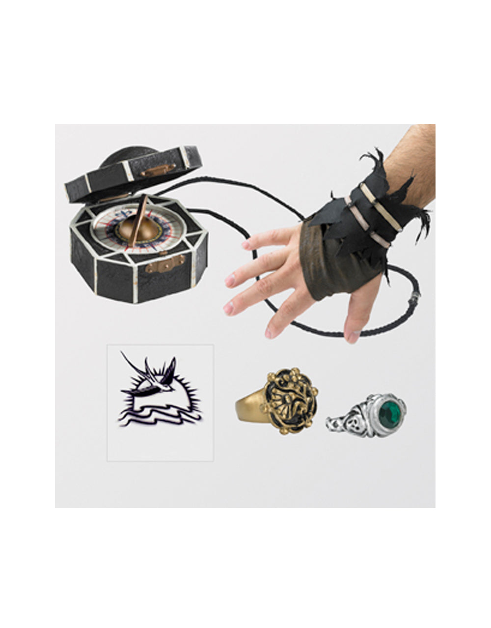Pirates of the Caribbean Jack Sparrow accessory kit with compass costume accessory for adults.