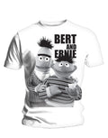 Sesame Street Bert and Ernie graphic on a white adult t-shirt.