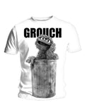 Sesame Street Grouch graphic on a white adult t-shirt.