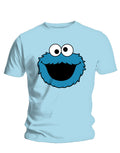 Sesame Street Cookie head graphic on a light blue adult t-shirt.