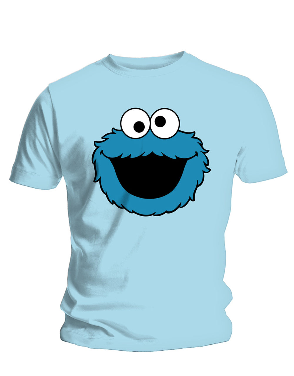Sesame Street Cookie head graphic on a light blue adult t-shirt.