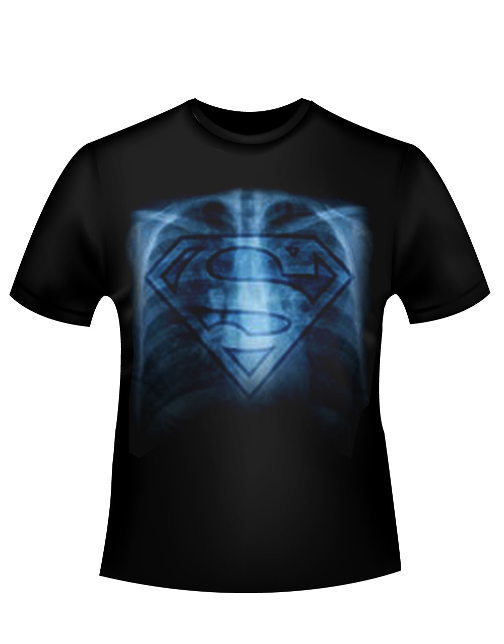 Superman X-ray graphic on a black adult t-shirt.
