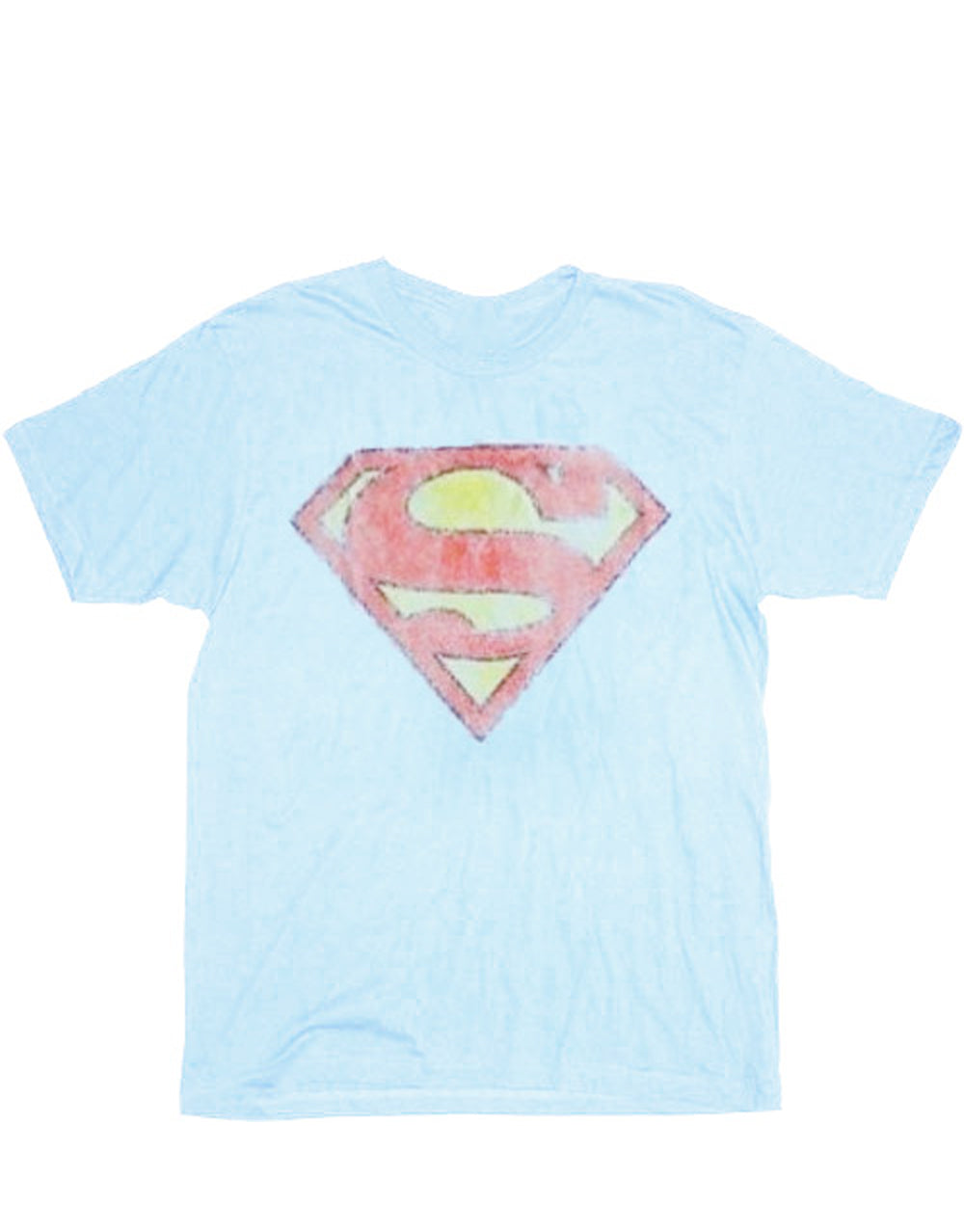 Superman faded distressed logo graphic on a blue adult t-shirt.