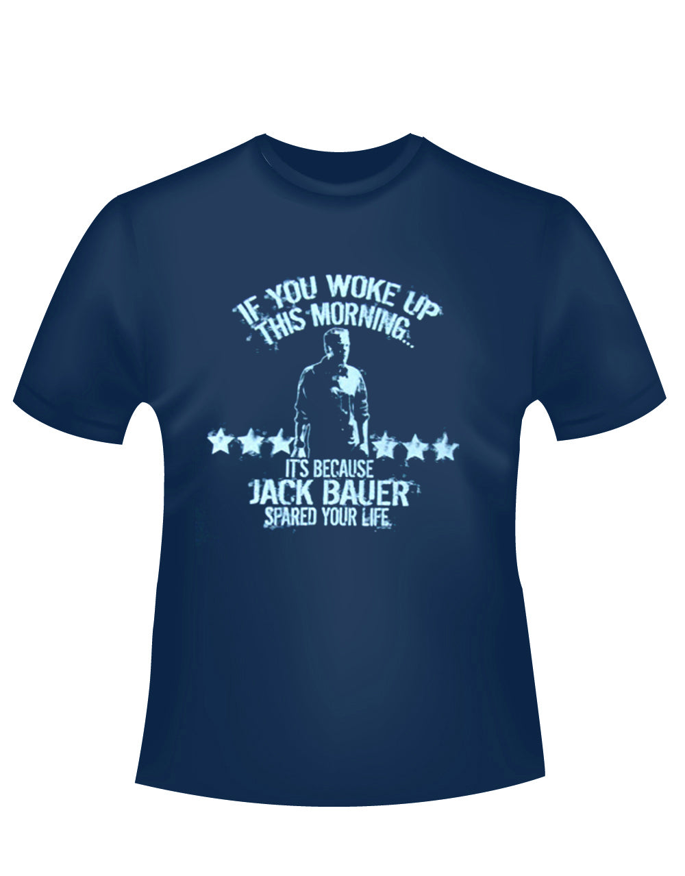 24 Jack Bauer spared your life graphic on a navy blue adult t-shirt.