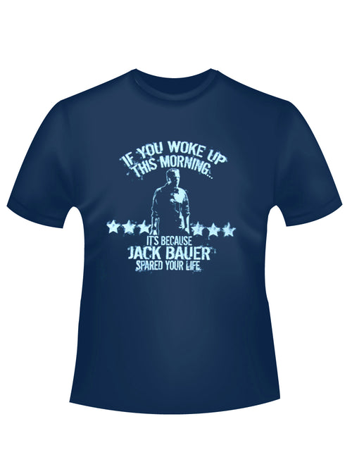 24 Jack Bauer spared your life graphic on a navy blue adult t-shirt.