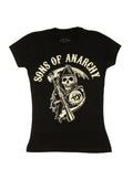 Reaper graphic on a black women's t-shirt.