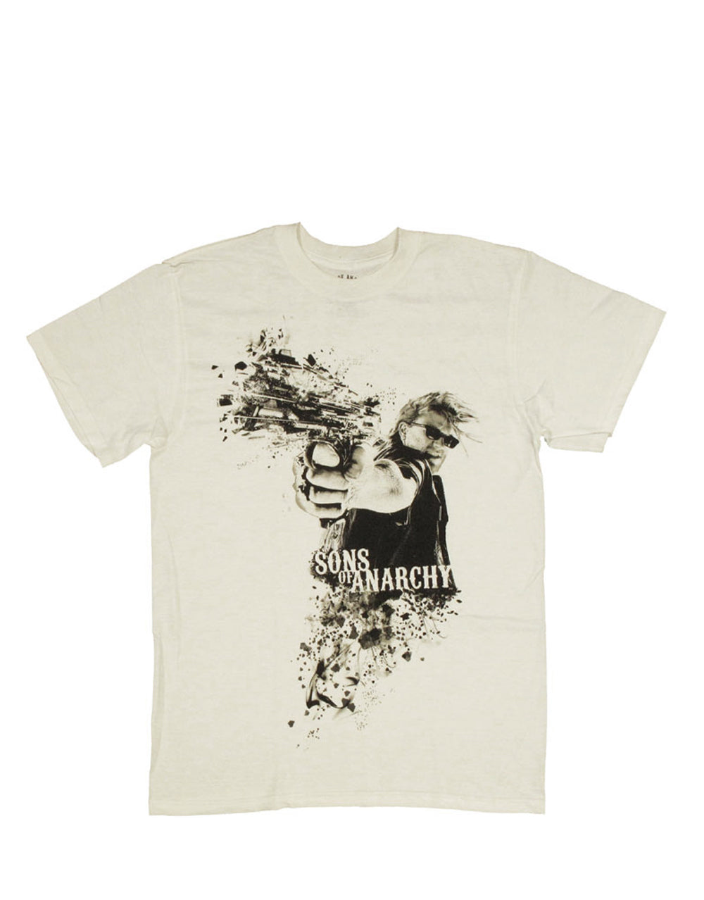 Open fire graphic on a white adult t-shirt.