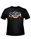 Reaper flag graphic on a black adult t-shirt.