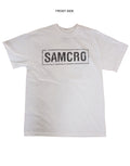 Biker crew graphic on a white adult t-shirt.