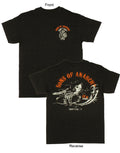 Charging reaper graphic on a black adult t-shirt.