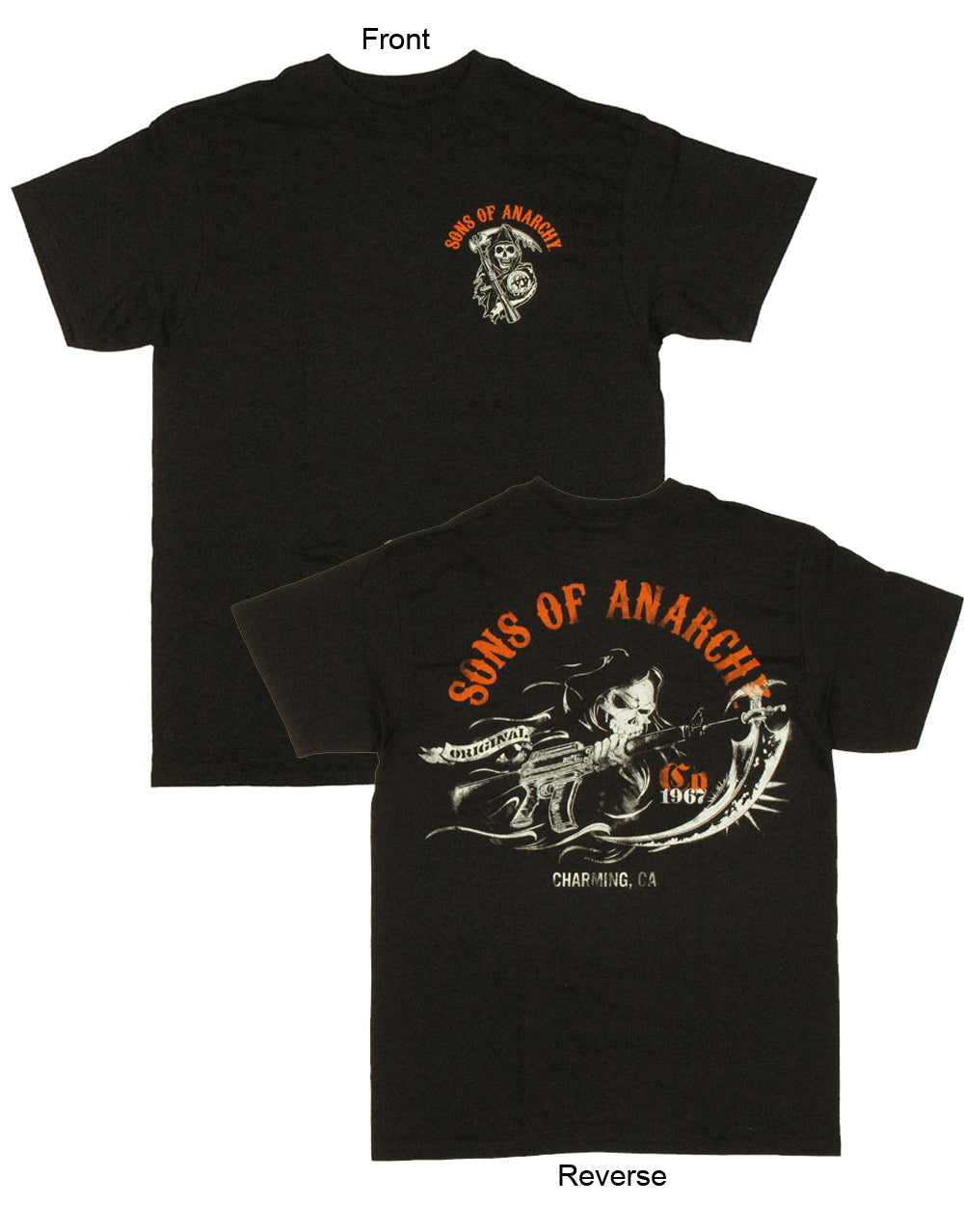 Charging reaper graphic on a black adult t-shirt.