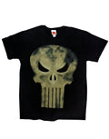 The Punisher skull logo graphic on a black adult t-shirt.