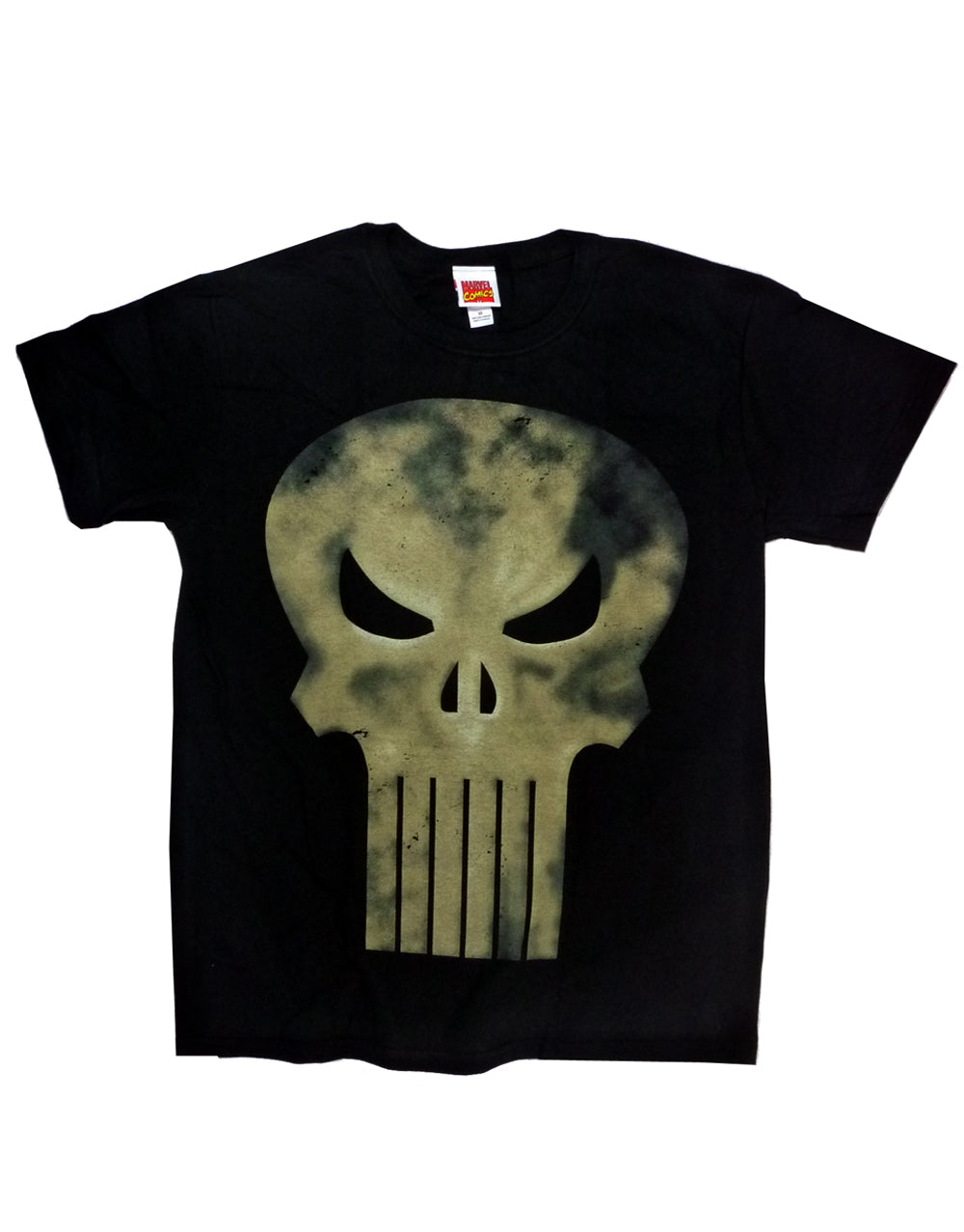 The Punisher skull logo graphic on a black adult t-shirt.
