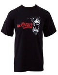 An American Werewolf in London beware the moon graphic on a black adult t-shirt.