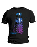 Doctor Who Dalek graphic on a black adult t-shirt.