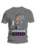 Peanuts I invented emo graphic on a grey adult t-shirt.