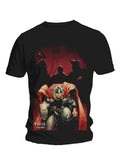 Thor in the shadows graphic on a black adult t-shirt.