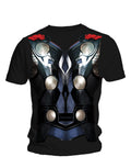 Thor chest graphic on a black adult t-shirt.