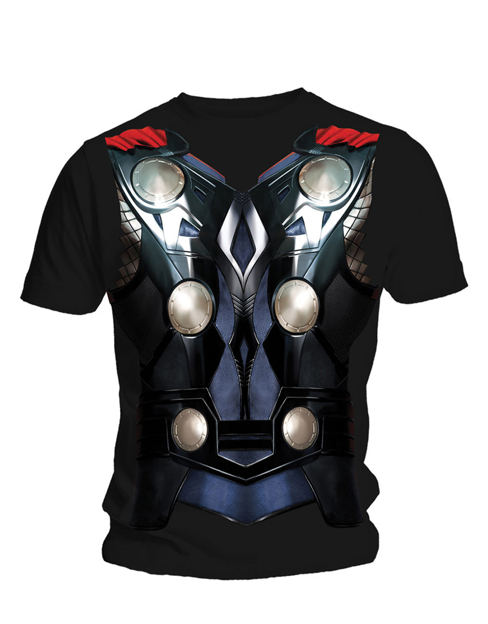 Thor chest graphic on a black adult t-shirt.