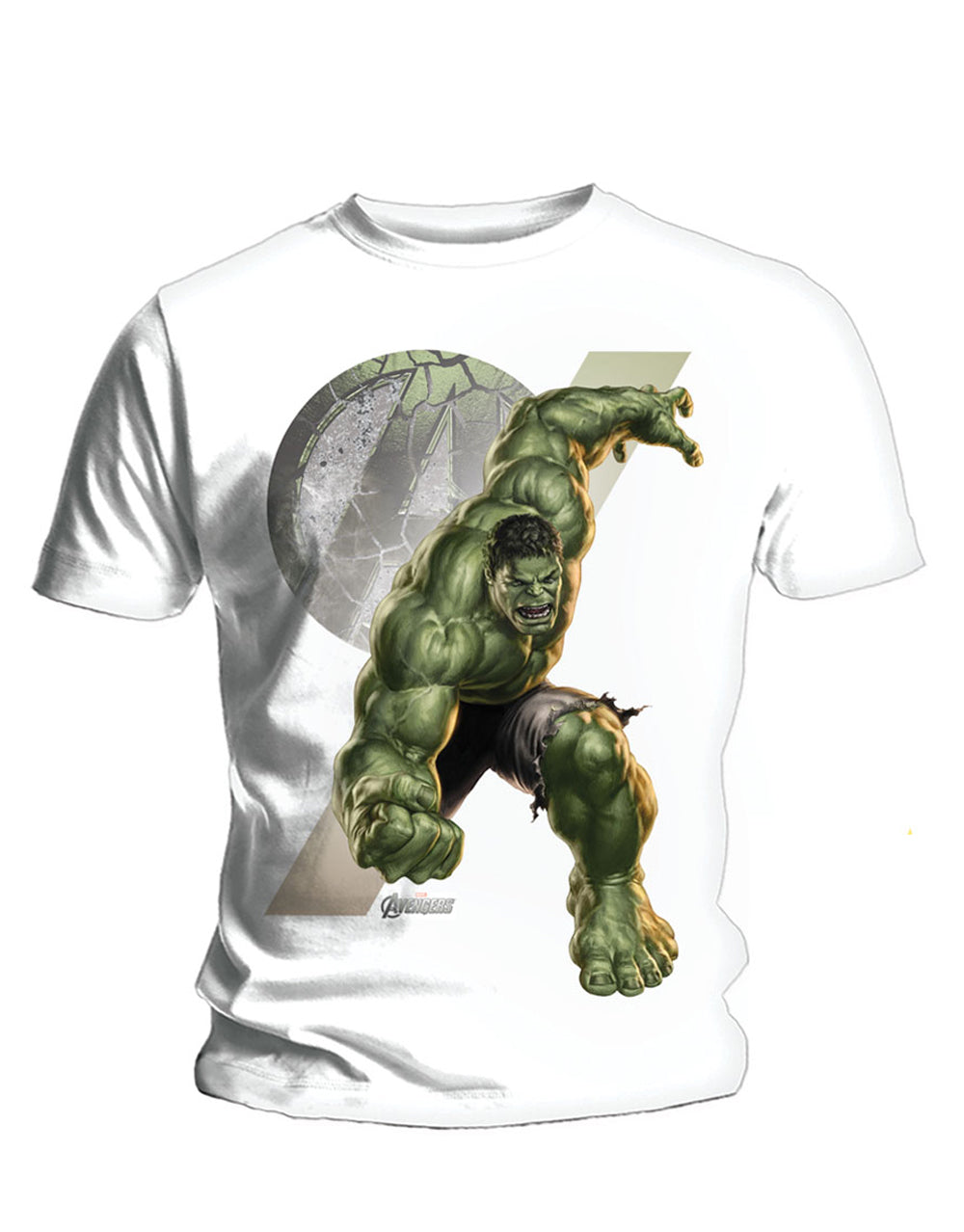 The Avengers Hulk Marvel assemble graphic on a white adult t-shirt.