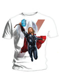 The Avengers Thor Marvel assemble insignia graphic on a white adult t-shirt.