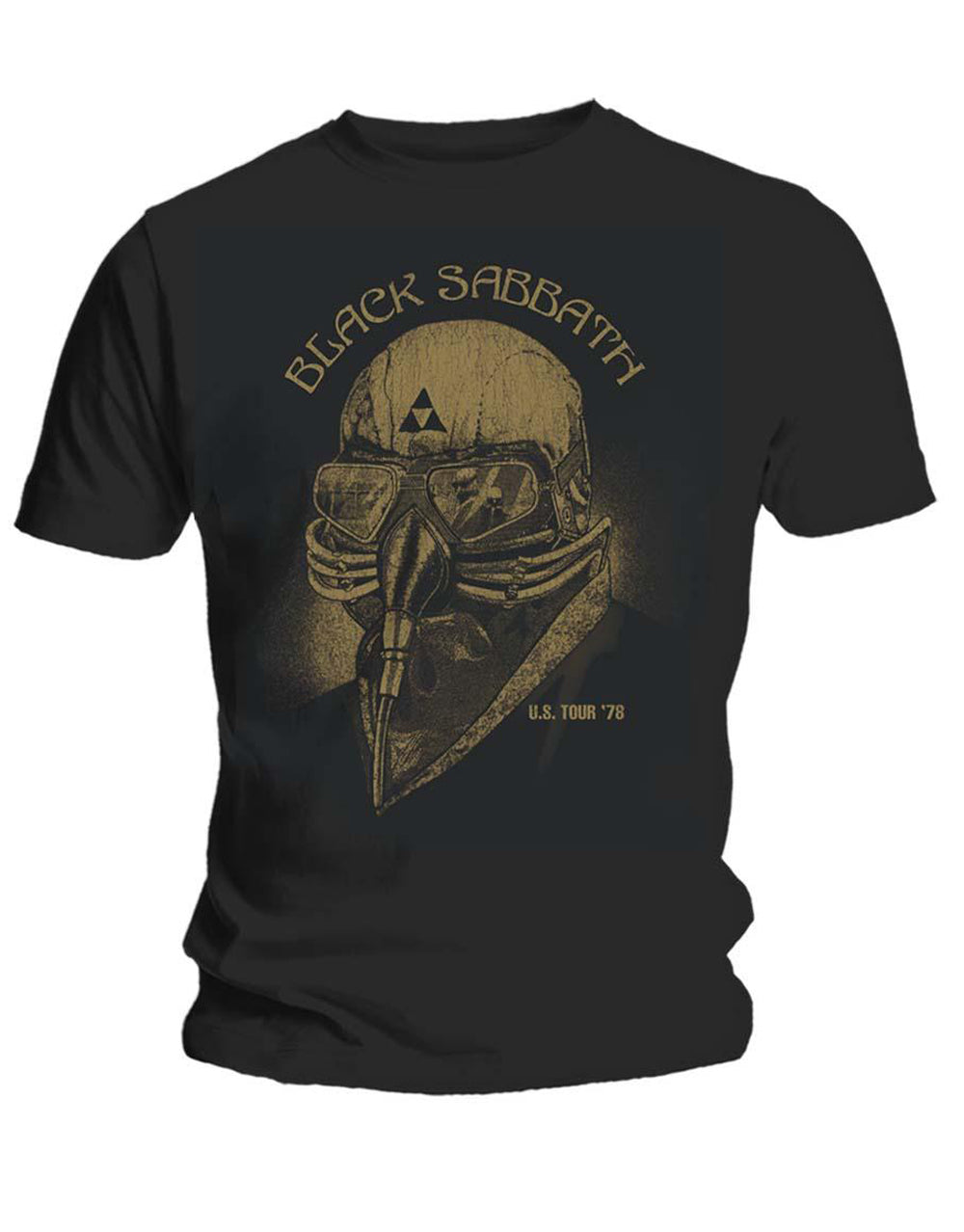 Iron Man Black Sabbath 78 tour graphic on a black adult t-shirt.