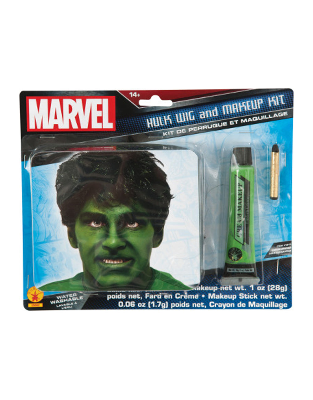 Marvel Comics Hulk wig and makeup kit costume accessory.