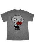 Stewie boxing graphic on a heathered grey adult t-shirt.