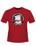 Brian allergic graphic on a red adult t-shirt.
