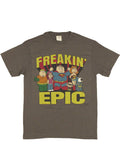 Family Guy superheroes epic graphic on a grey adult t-shirt.
