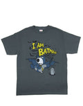 Family Guy Brian Batman graphic on a grey adult t-shirt.