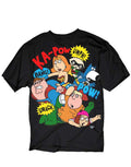 Super brawl graphic on a black adult t-shirt.