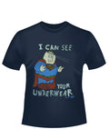 Peter Griffin Superman vision graphic on a navy blue adult t-shirt.