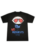 Stewie no requests graphic on a black adult t-shirt.