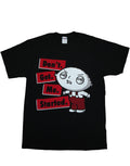 Stewie started graphic on a black adult t-shirt.