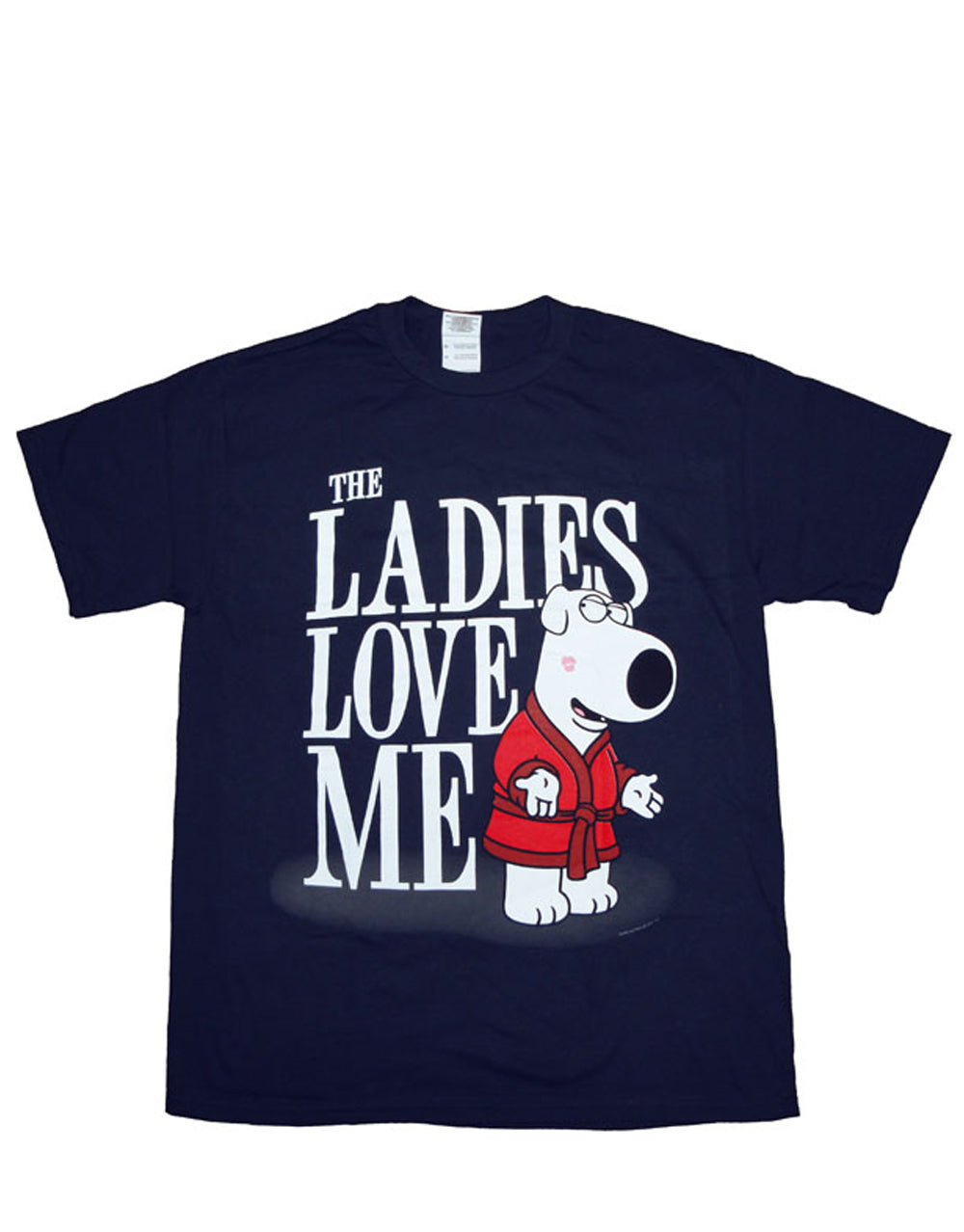 Brian ladies love graphic on a navy blue adult t-shirt.
