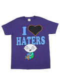 Stewie haters graphic on a purple adult t-shirt.