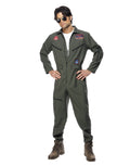 Top Gun green flight suit costume for adults.