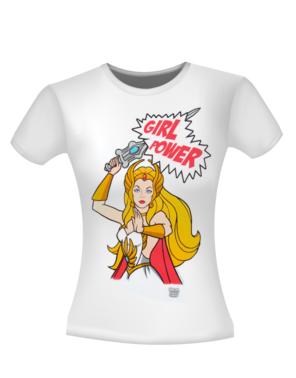 Girl power graphic on a white women's t-shirt.